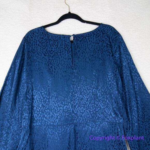 New! Eloquii women Blue Leopard Print Satin Textured Tie Front‎ Dress, size 16 - Picture 9 of 16